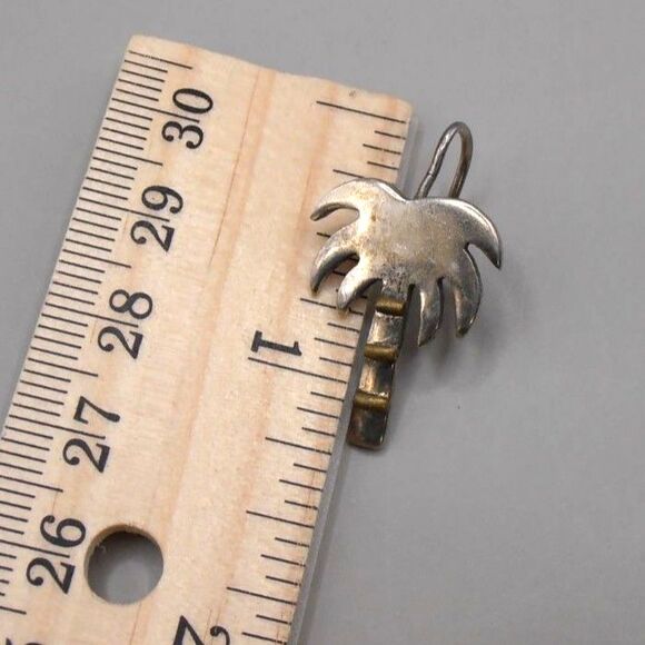 VTG Mexico 925 Palm Tree Earrings Sterling Silver w/ Brass Accents 6g 1" Long - Picture 3 of 3